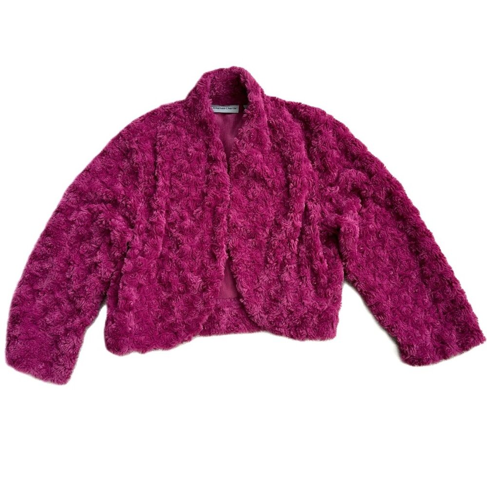 Amanda Charles Faux Fur Cropped Jacket Women's Size Medium Bolero Fuschia - Picture 3 of 7